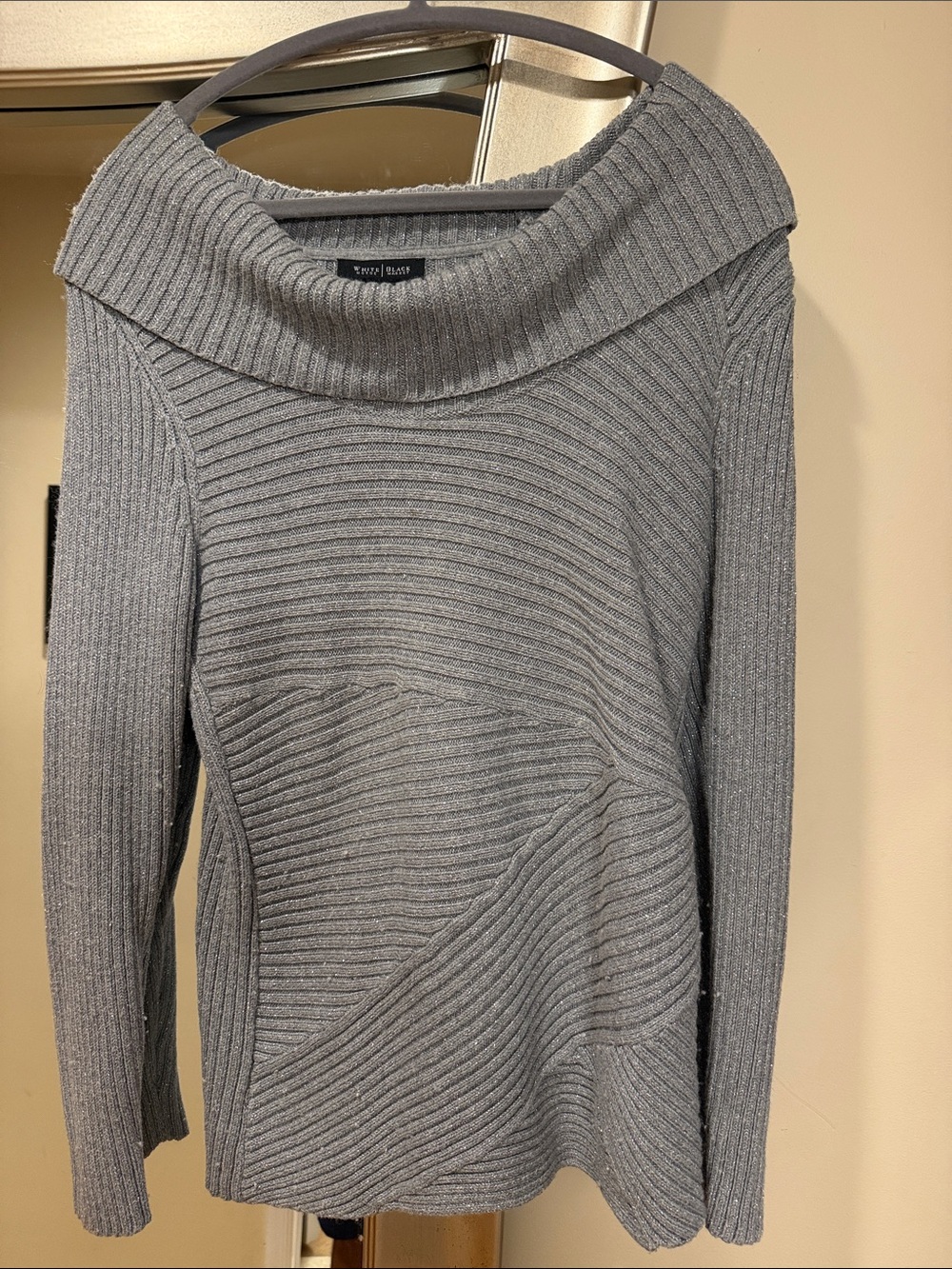 White House Black Market Gray Cowl Neck Ribbed Sweater